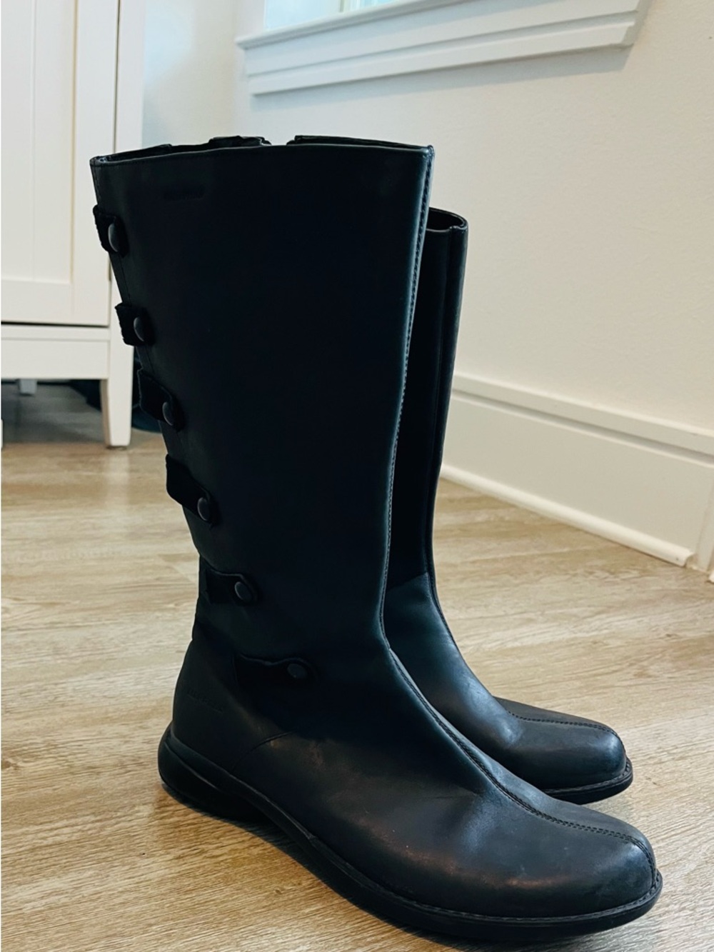 Merrell Tetra Launch Button-Trim Boots. Black Leather Waterproof Tall Riding